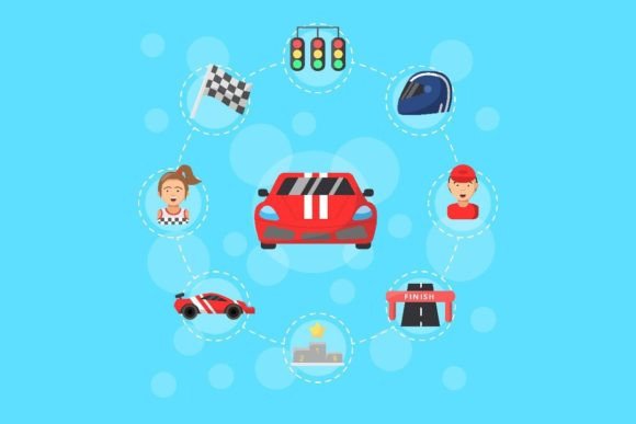 Download Vector Flat Car Racing Icon - Premium Bundle